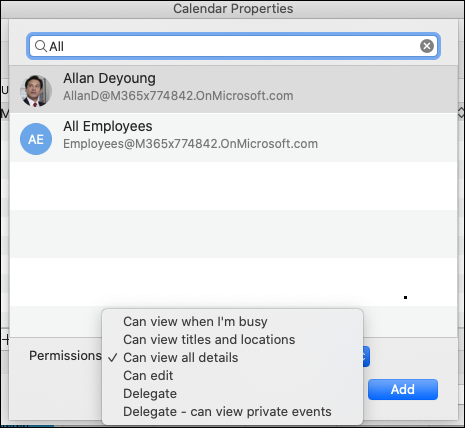 give permission to other users in outlook for mac
